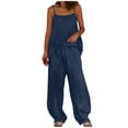 thumbnail image 3 of Two-Piece Sets for Women Plus Size Solid Color Squared Neck Sleeveless Suspenders Wide Leg Pants Summer Casual Lounge Sets Beach Outfits, 3 of 6