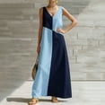 thumbnail image 2 of IFNWSV Maxi Robe, Robe Longue Trapèze Sans Manches à Col en V à Blocs de Couleur, Coupe Ample Évasée Décontractée Style d'Été, Robes d'Été pour Femmes Bleu G, 2 of 9