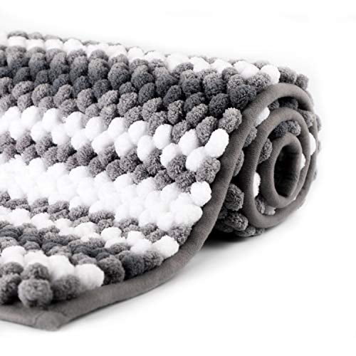 Weltrxe Chenille Striped Bath Rug Non, Gray And White Bathroom Rugs
