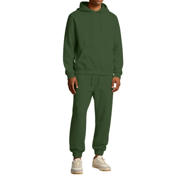 CharmCyan Men’s Hoodie and Sweatpants Set Pullover Long Sleeve Hooded Top with Drawstring Waist Jogger Pants Casual Tracksuit Outfit Army Green L