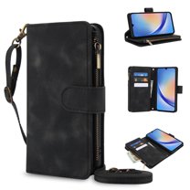 Compatible with Google Pixel 6A Wallet Case with Hand Wrist   Crossbody Shoulder Strap, RFID Blocking Shockproof Cards Holder Zipper Pocket Phone Case for Google Pixel 6A, Black