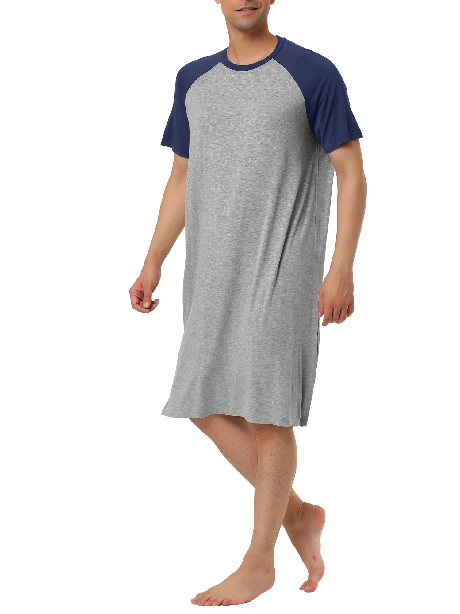 Unique Bargains Men's Nightshirt Raglan Sleeves Lounge Nightgown