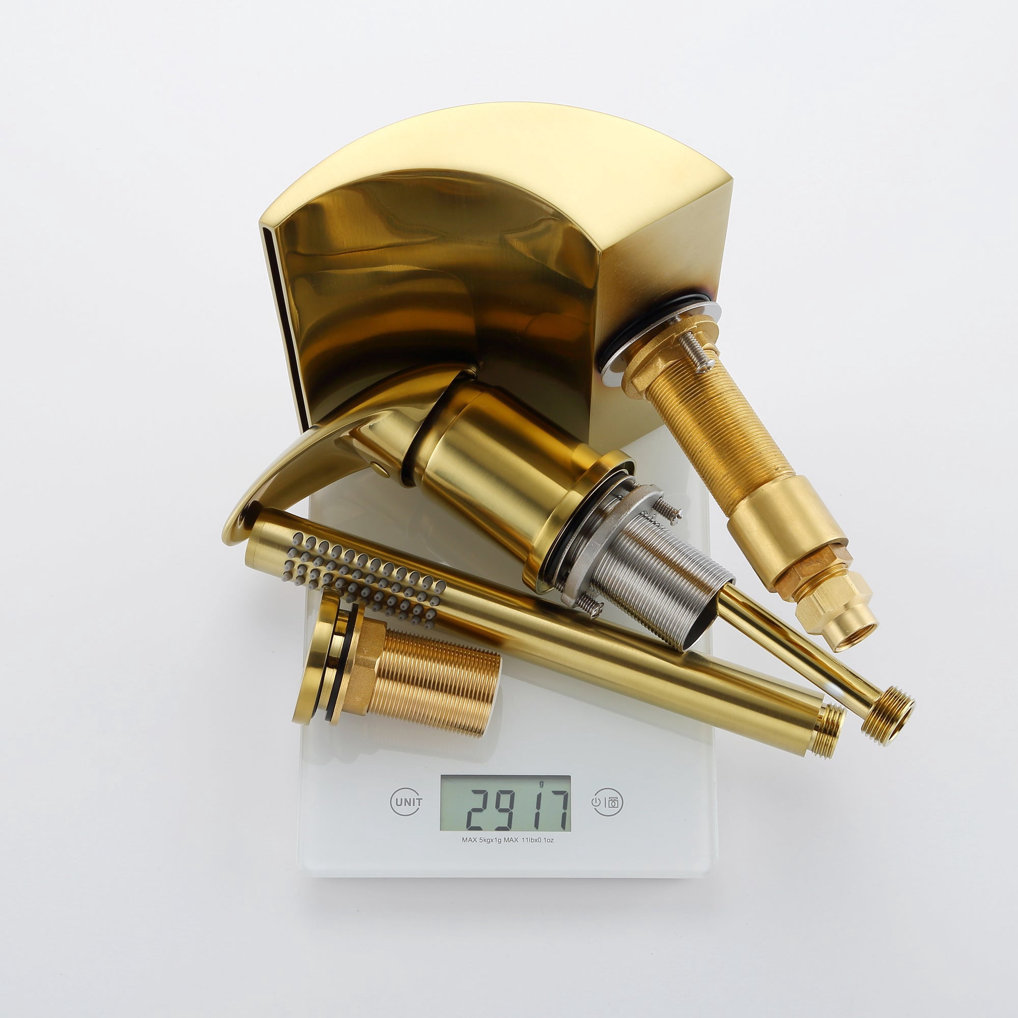 Brushed Gold Roman Tub Faucet with Hand Shower,Waterfall Spout with Diverter