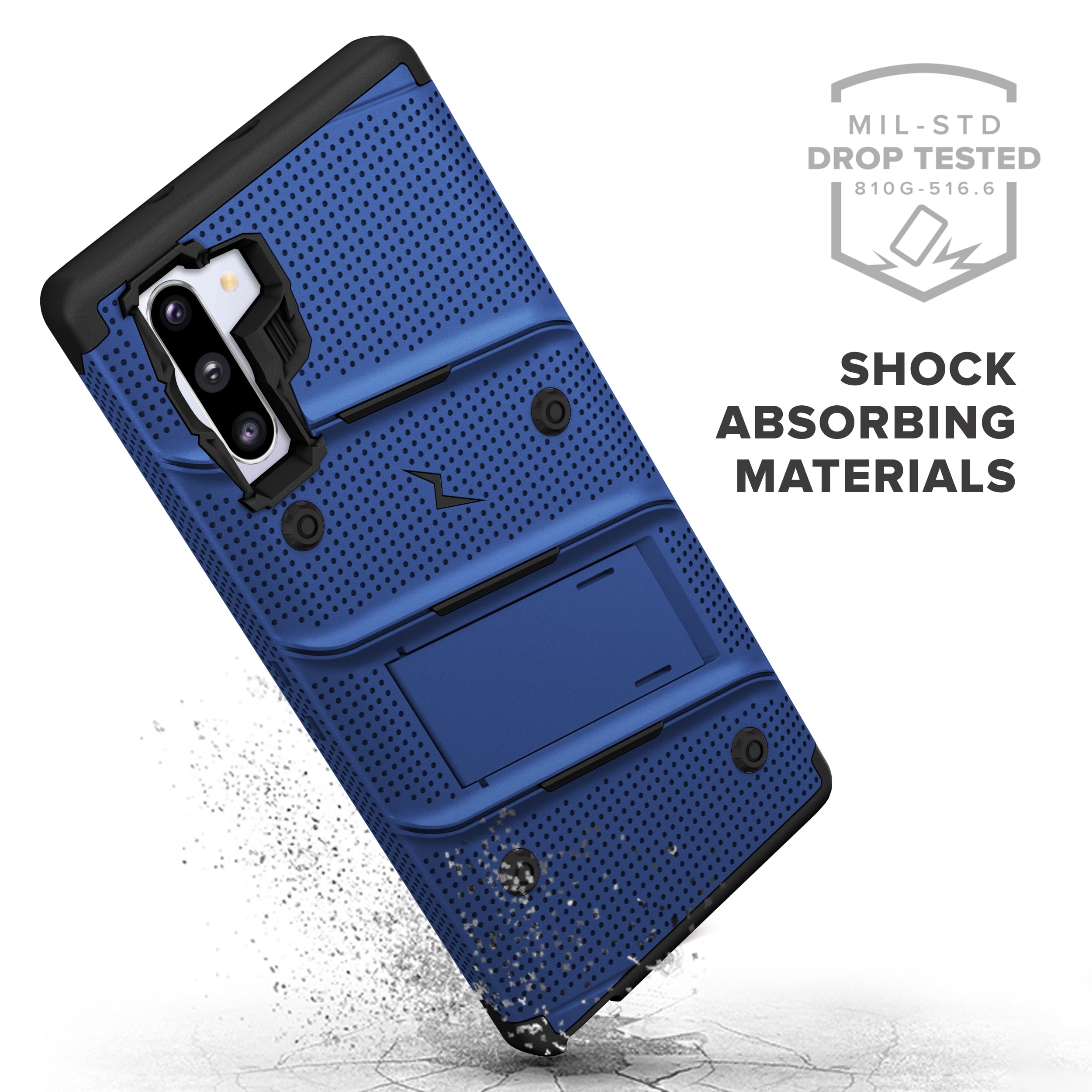 ZIZO BOLT Series for Samsung Galaxy Note 10 Case | Heavy-duty Military-grade Drop Protection w/ Kickstand Included Belt Clip Holster Lanyard (Blue/Black)
