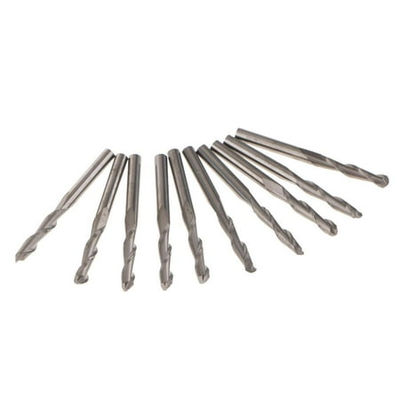 

10Pcs 1/8 Tungsten Steel Ball Nose End Mills CNC Router Bits Double Flute Spiral Cutter Tool 17mm Cutting Edge