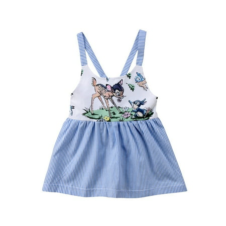 Kids Baby Girl Animal Print Stripe Sling Blue Dress Party Skirts Outfits Summer