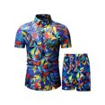 thumbnail image 2 of xiaxaixu Men Beach Outfits Printed Lapel Button Down Shirt + Drawstring Shorts, 2 of 6