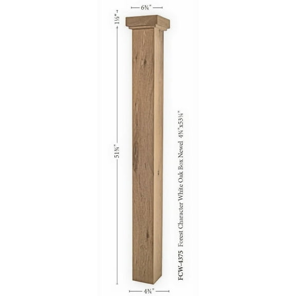 Box Newel Standard 4.75" Stair and Railing Post FCW4375 in Character Grade White Oak