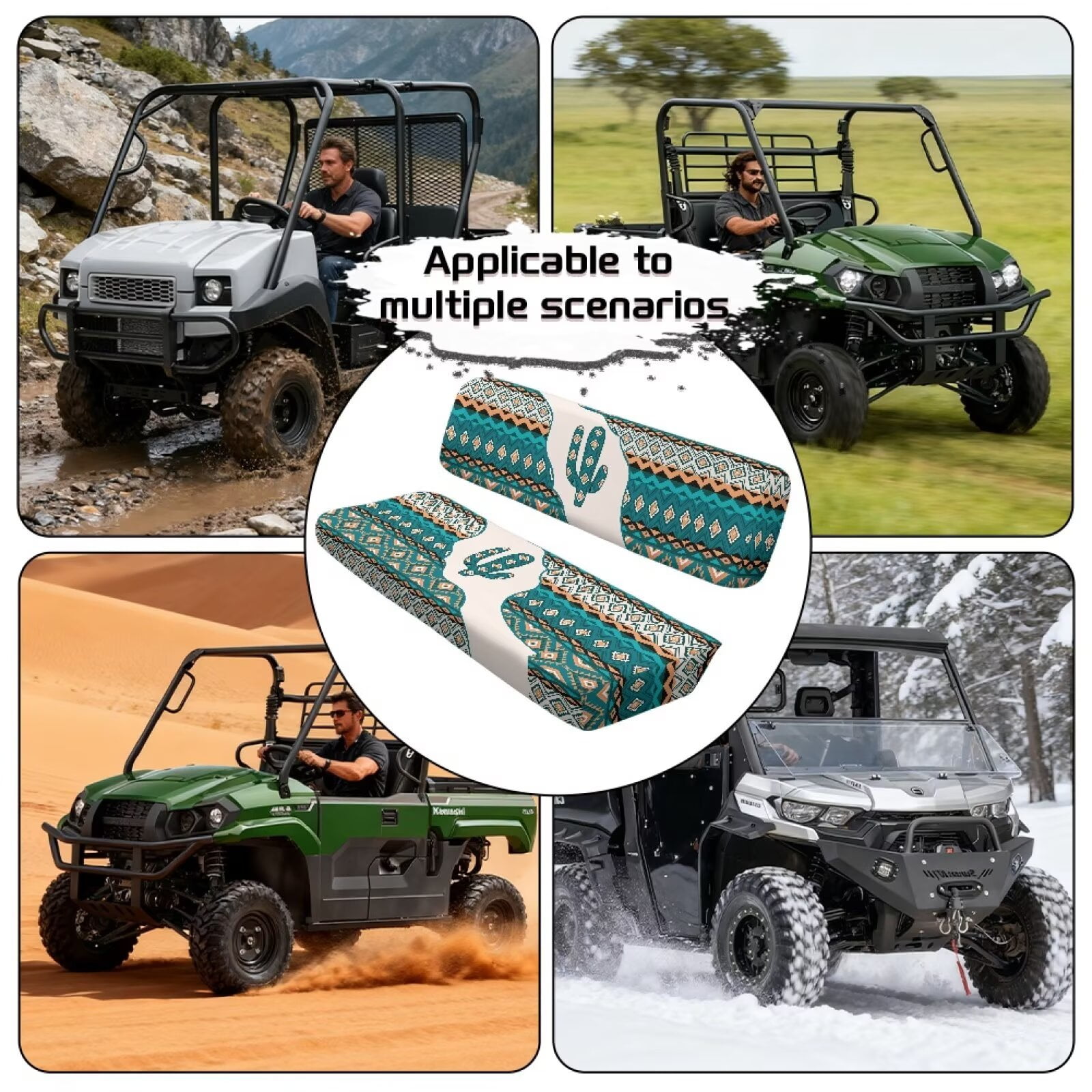 Garronmavis Aztec Cactus UTV Seat Covers with Elastic Edges Easy to Install UTV Bench Seat Cover Set Accessories Compatible with Kawasaki Mule 4010 4x4 Diesel (2009-2013)