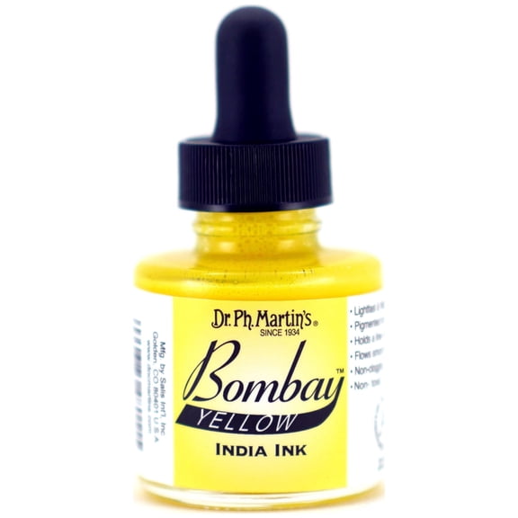 Dr. Ph. Martin's® Bombay India Ink (1BY) Ink Bottle, 1.0 US fl oz, Yellow, 1 Bottle