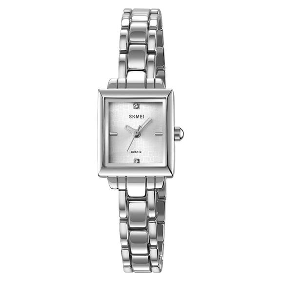 Women's Silver Stainless Steel Water Resistant Quartz Watch Square Analog Dial Ladies Wristwatch Fashion Gift