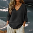thumbnail image 2 of Linen Shirts for Women V Neck Cotton Linen 3/4 Sleeve Tops for Casual Dressy Summer Outfits 2026 Black M, 2 of 7