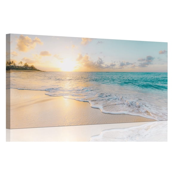 Ocean Wall Art Pictures for Living Room Beach Canvas Wall Art Decor for Bedroom Gold Sunset Canvas Painting for Wall Coastal Them