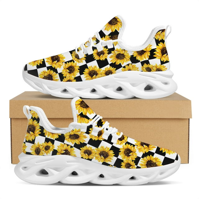 Doginthehole - Hermosas zapatillas de deporte con diseño de girasol y flores amarillas, con cordones, vulcanizadas, para mujer