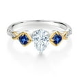 thumbnail image 2 of Gem Stone King 925 Silver and 10K Yellow Gold Blue Created Sapphire Ring Set with Moissanite (0.98 Cttw) (Size 5), 2 of 3
