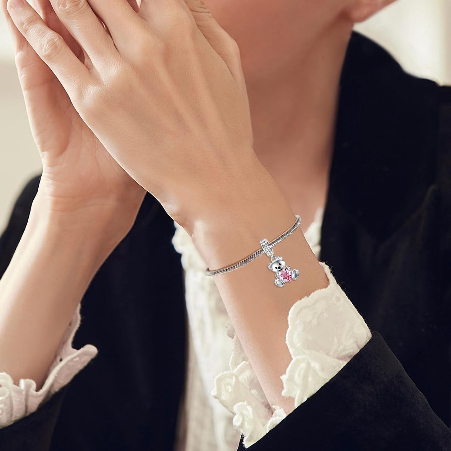 Teddy Bear Charms for Bracelets for Women 925 Sterling Silver 12 Month Birthstone Bear Bead Charms Christmas Birthday Jewelry Gifts for Mom Daughter Wife