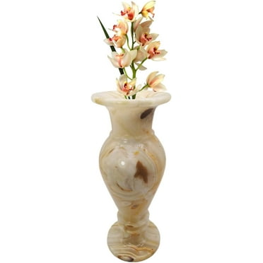 India Meets India Flower Vase with Onyx Marble Decorative Home Offices Handicraft by Awarded Indian Artisan (Design 1, 8 x 3 Inch)
