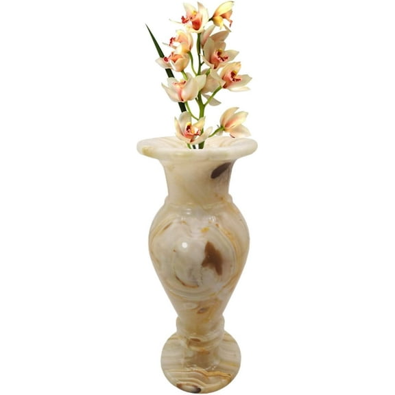 India Meets India Flower Vase with Onyx Marble Decorative Home Offices Handicraft by Awarded Indian Artisan (Design 1, 8 x 3 Inch)
