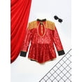 thumbnail image 6 of YUUMIN Kids Girls Ringmaster Circus Show Dance Sets Sequins Tailcoat Bodysuits with Hat Suits Red 12, 6 of 7