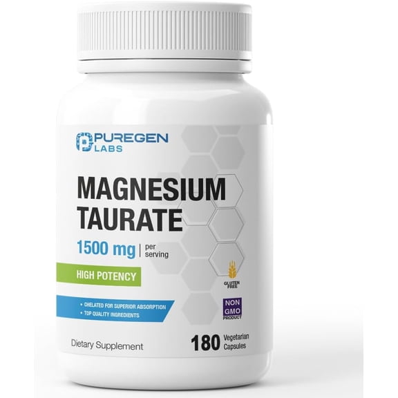 Puregen Labs High Potency Magnesium Taurate 180 Veggie Capsules