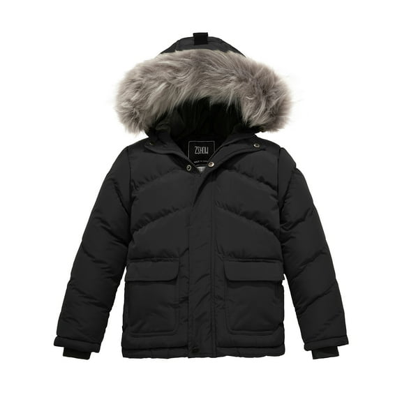 ZSHOW Boy's Puffer Jacket Warm Winter Jacket Quilted Outerwear Coat Black 10/12