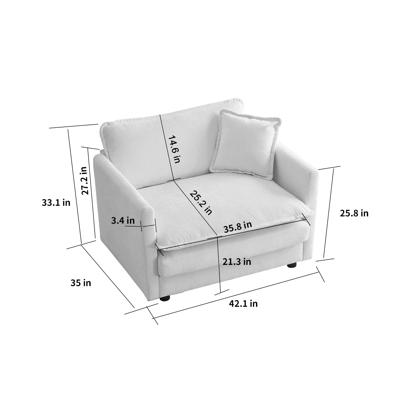 41.1” Chenille Single Sofa, Black Accent Couch, Modular Sectional for Living Room, Deep Seat, Sillón para Sala