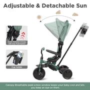 QPlay 6 in 1 Toddlers Tricycle for Ages Baby 10 Months-6 Years, Adjustable Parent Push Handle, Removable Canopy, 5-Point Harness, Rear Wheel Brakes