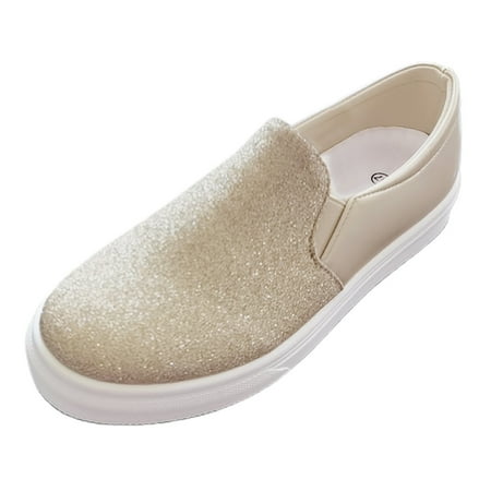 KELINFONG Fashion Slip on Sneaker for Women Sparkly Flats Shoes Platform Loafers Party Holiday Casual Shoes
