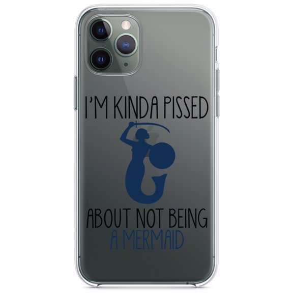 DistinctInk Clear Shockproof Hybrid Case for iPhone 12 / 12 PRO (6.1" Screen) - TPU Bumper Acrylic Back Tempered Glass Screen Protector - I'm Kinda Pissed About Not Being a Mermaid