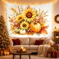 thumbnail image 3 of Sunflower Harvest with Pumpkins and Wheat, Warm Rustic Watercolor for Flower Lovers, Botanical Wall Art, Thanksgiving Hostess Gift, Tapestry Wall Hanging for Kitchen and Entryway, 3 of 7
