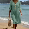 thumbnail image 6 of fheaev Women's Midi Dress Short Sleeve V Neck Button Down Loose with Pockets for Casual Mint Green 2XL, 6 of 8