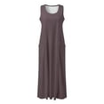 thumbnail image 5 of Womens Solid Color Round Neck Pockets Casual Long Dress Daily Tank Dress, 5 of 6