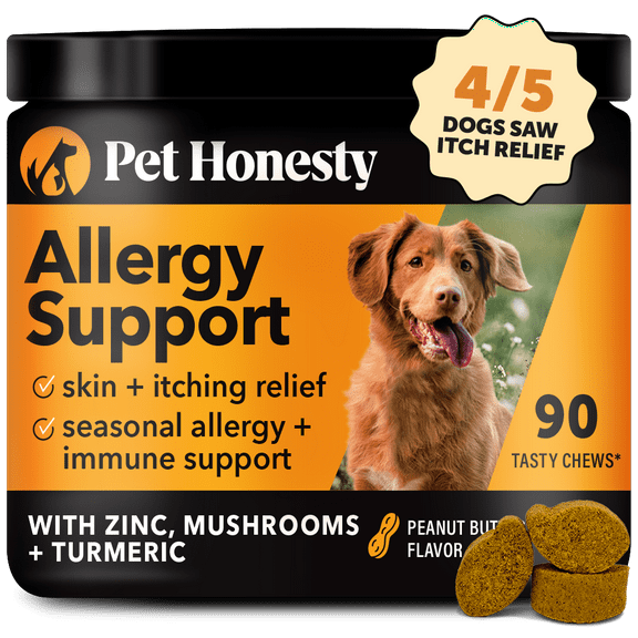 Pet Honesty Allergy Support Peanut Butter Flavored Colostrum & Turmeric Chews, Itchy Skin, Immune & Allergy Relief Supplement for Dogs, 90 count