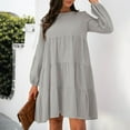 thumbnail image 2 of LLYwey s Maxi Wedding Guest Dresses for Women Solid Color Round Neck Lantern Long Sleeve Bodice Dress New Cocktail Dresses Gray M, 2 of 5