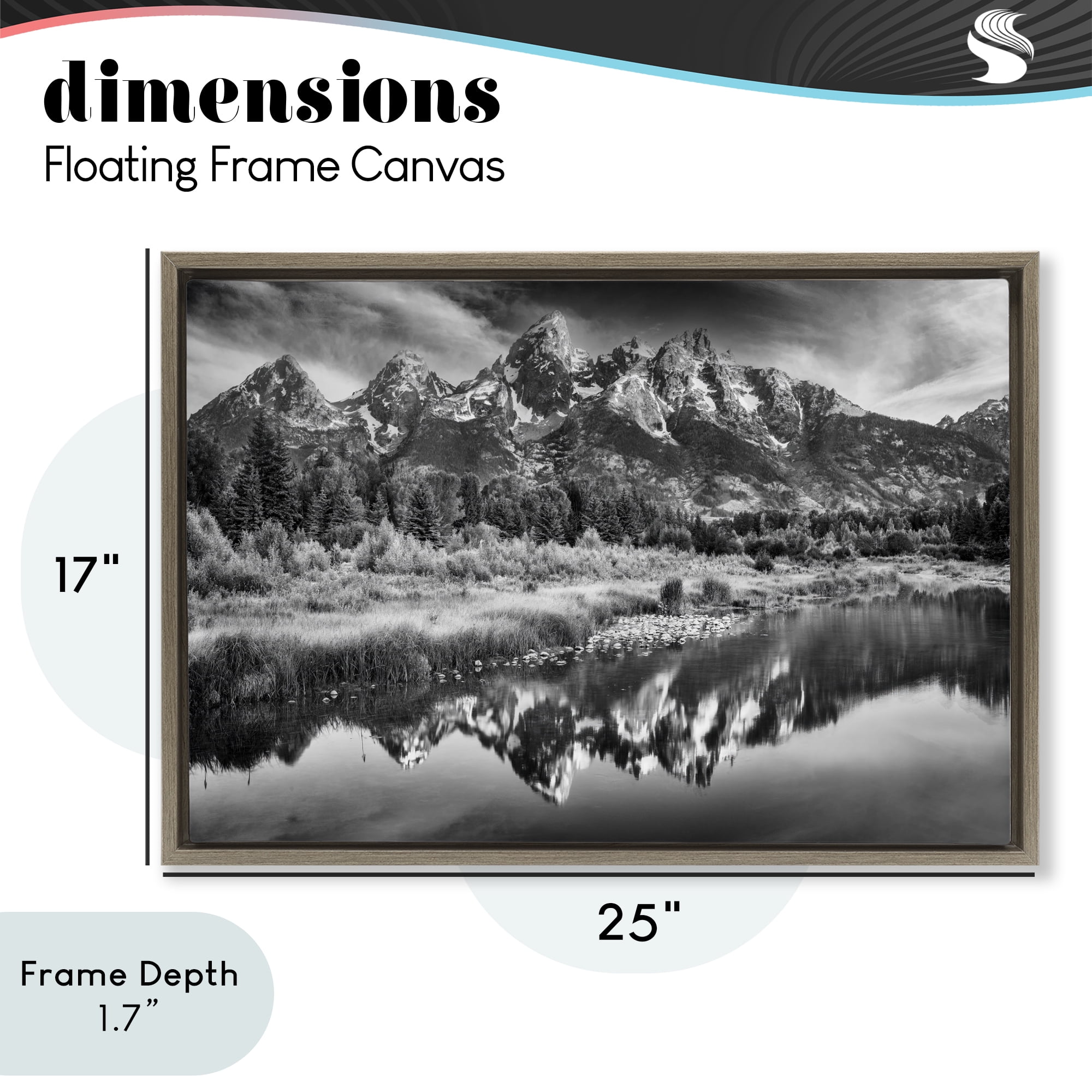 Stupell Industries Teton Mountain Reflections Brown Framed Floater Canvas Wall Art, design by Rick Berk