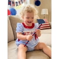 thumbnail image 3 of Baby Girls 4th of July Outfit Flag Firework Embroidery Short Sleeve Crew Neck Plaid Romper Ruffle Bowknot Bubble Bodysuit Summer Memorial Clothes, 3 of 9