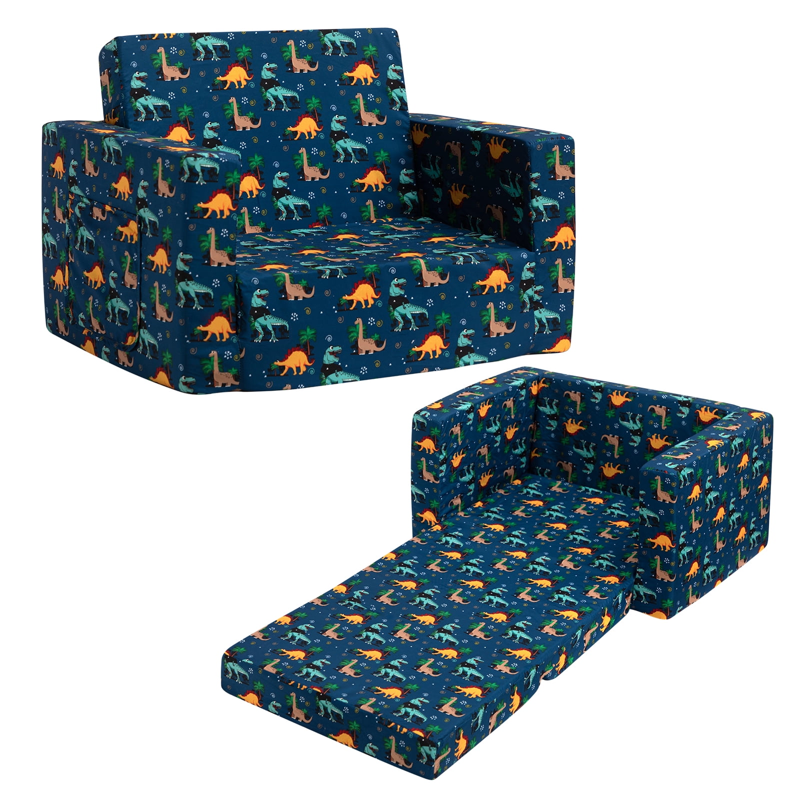 Children’s 2 in 1 Flip Open Foam Sofa bed for Ideal Kid Birthday Gift Green PWTJ Kid Sofa Chair 