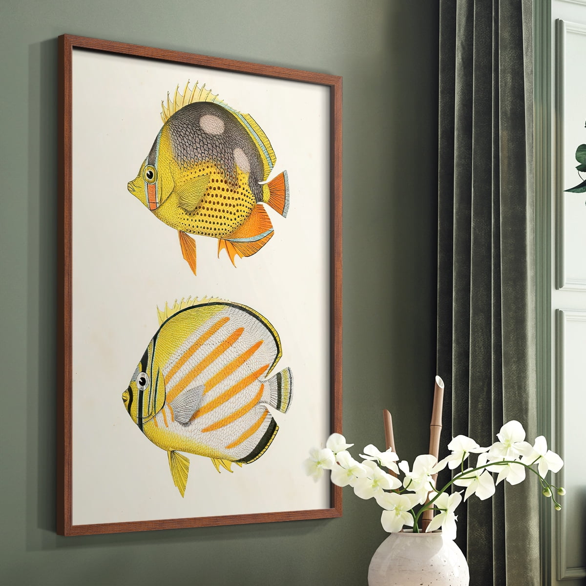 Yellow & Grey Fish IV Framed Print - Solid Wood in Single Picture Frame Solid Wood 2 Framed Print