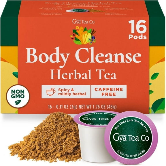 Gya Tea Co Body Cleanse Herbal Tea Pod (16 ct) - Decaf Wellness Tea Rich in Cinnamon, ginger and Licorice Root for Bloating & Constipation Relief