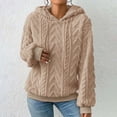 thumbnail image 3 of Women's Textured Knit Sweater Hooded Long Sleeve Pullover Warm Comfortable Winter Top Khaki M, 3 of 7