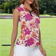thumbnail image 2 of Garronmavis Zip Golf Shirt for Women Casual Tennis Shirt Collared Sleeveless Workout Shirts Athletic Workout Tops Womens Floral Golf Shirts, European Purple Floral, Size L, 2 of 7