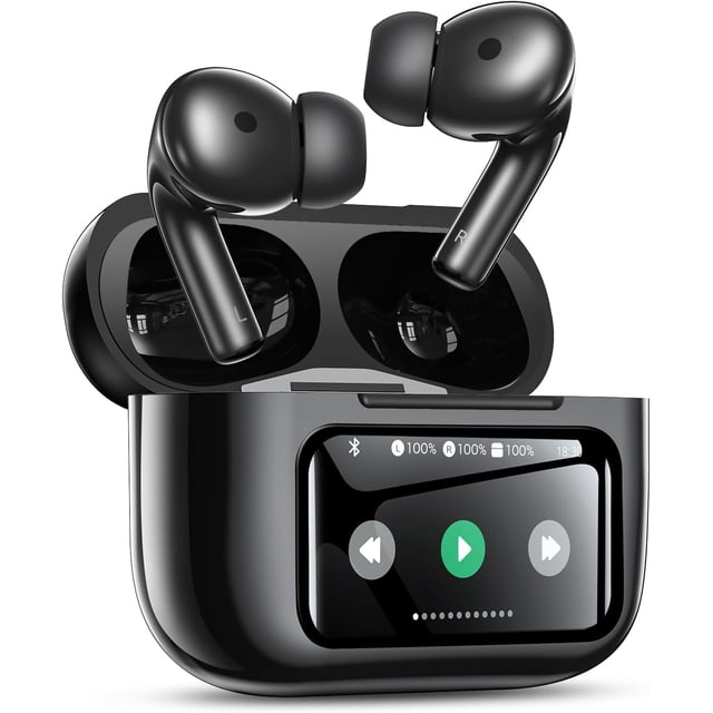 Auriculares inalámbricos 【con Pantalla táctil Inteligente】 Auriculares Bluetooth 5.4, Resistencia al Agua IPX5, Type-C (Blanco),Negro
