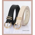thumbnail image 3 of 2 Pack Women's Leather Belts for Jeans Dresses Fashion Gold Buckle Ladies Belt, 3 of 6