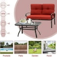 thumbnail image 3 of SUNCROWN 5-Piece Outdoor Metal Furniture Sets Patio Conversation Set Loveseat Bench Chairs with Table, Red, 3 of 6