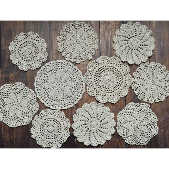 10 Hand Crochet Round Farmhouse Coffee Table Doilies Coasters Placemats