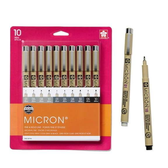 Sakura Pigma Micron Fineliner Pens - Archival Black and Gray Ink Pens - Pens for Writing, Drawing, or Journaling - Assorted Point Sizes - 10 Pack