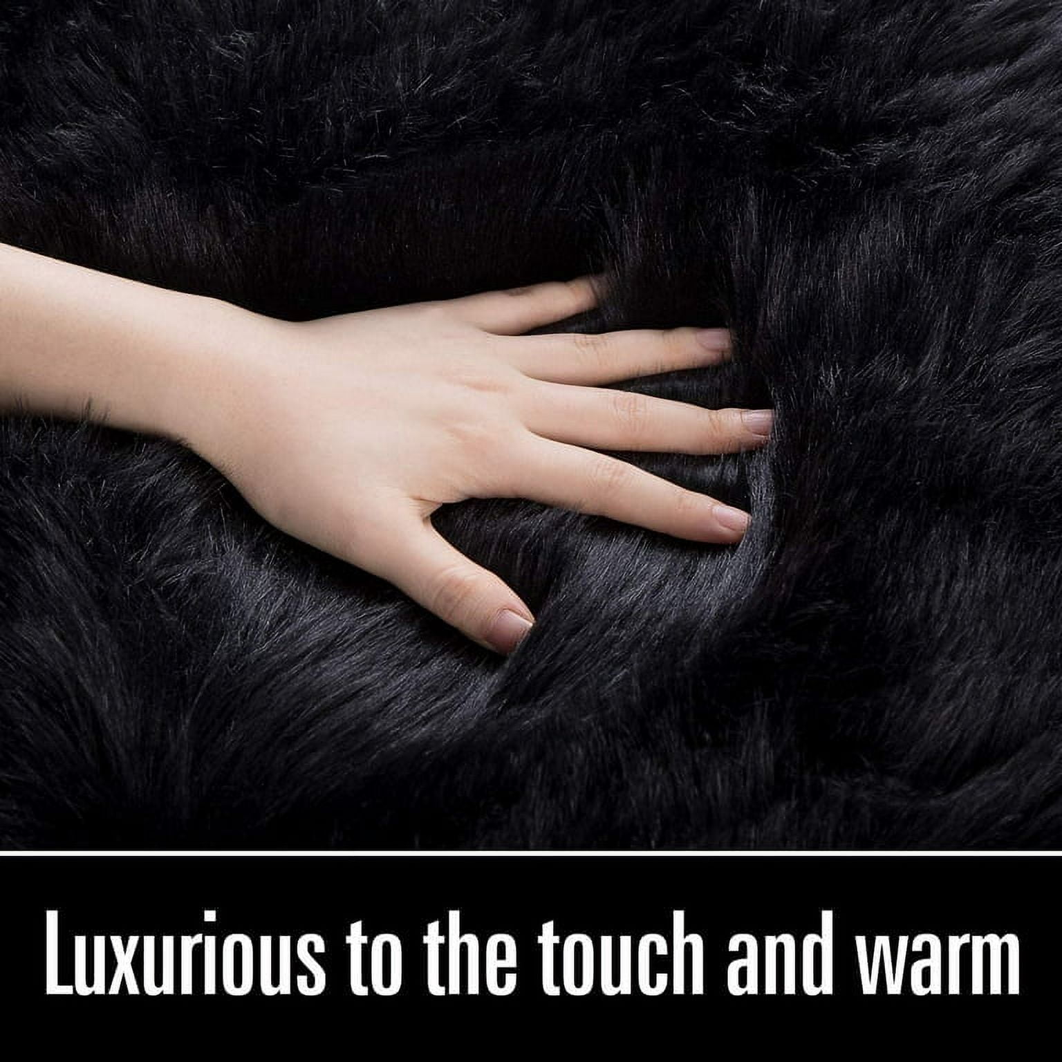 Sanmadrola Soft Fluffy Rugs Faux Fur Sheepskin Area Rug for Bedroom Floor Mat Carpet for Living Room Nursery 4 x 6 Feet,Black