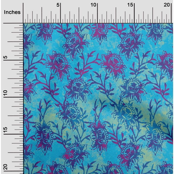 oneOone Polyester Lycra Teal Blue Fabric Batik Fabric For Sewing Printed Craft Fabric By The Yard 56 Inch Wide - WI