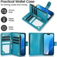 thumbnail image 5 of Allytechgroup Wallet Case for Apple iPhone 16 Pro Max, Multiple Cards Slots Zipper Pocket PU Leather with Stylish Pattern Hand Strap Flip Cover Phone Case for iPhone 16 Pro Max, Blue, 5 of 7