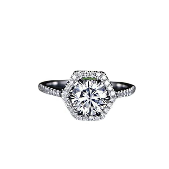 HeartsAndYou 1.5ct Round Cut Moissanite Engagement Ring for Women Classic Halo 18k White Gold Over Silver